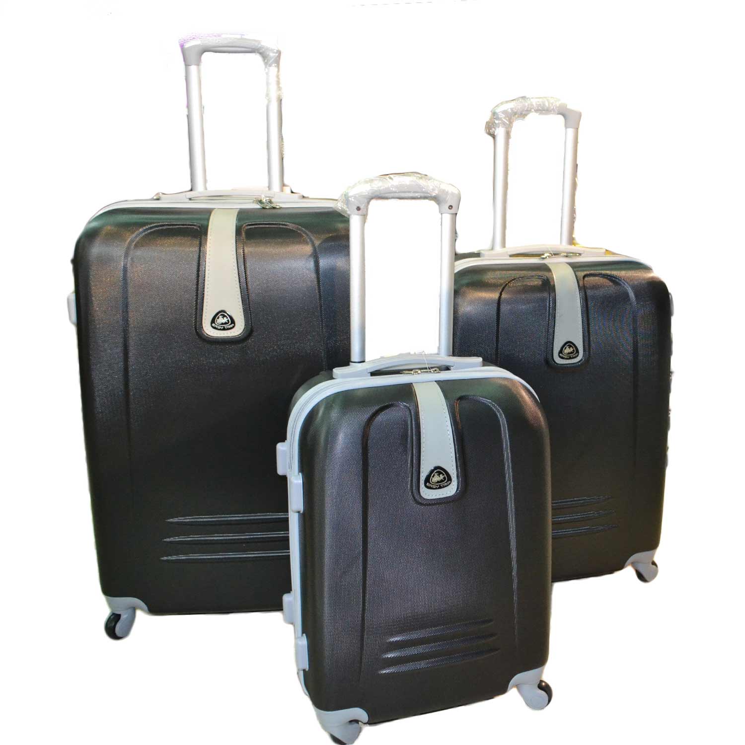 Set di 3 valigie nero con struttura rigida trolley valigie bagaglio a mano .