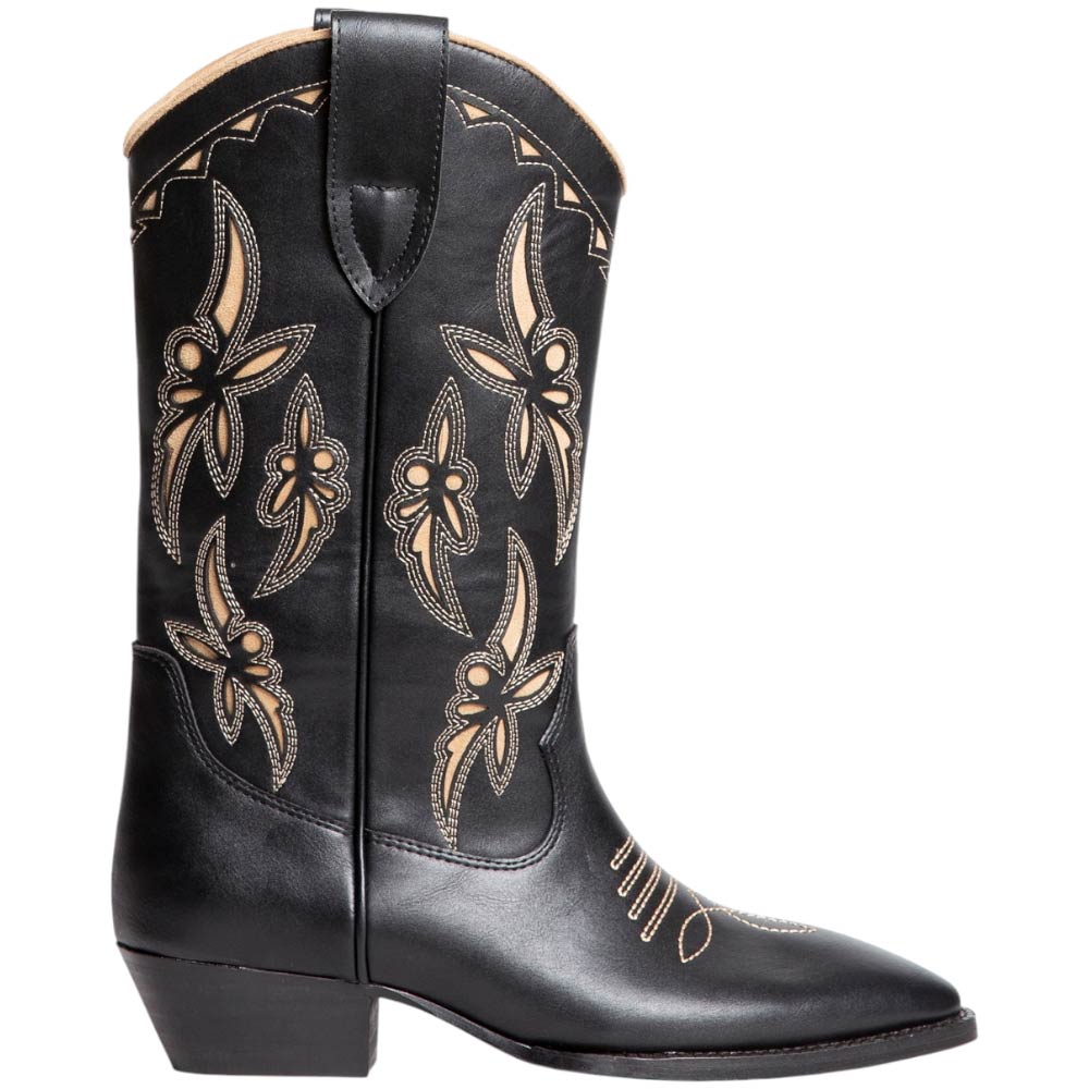 Stivali donna Western Corina M4751 in pelle bicolore nero e beige tacco western 3,5 cm zip meta' polpaccio basic.