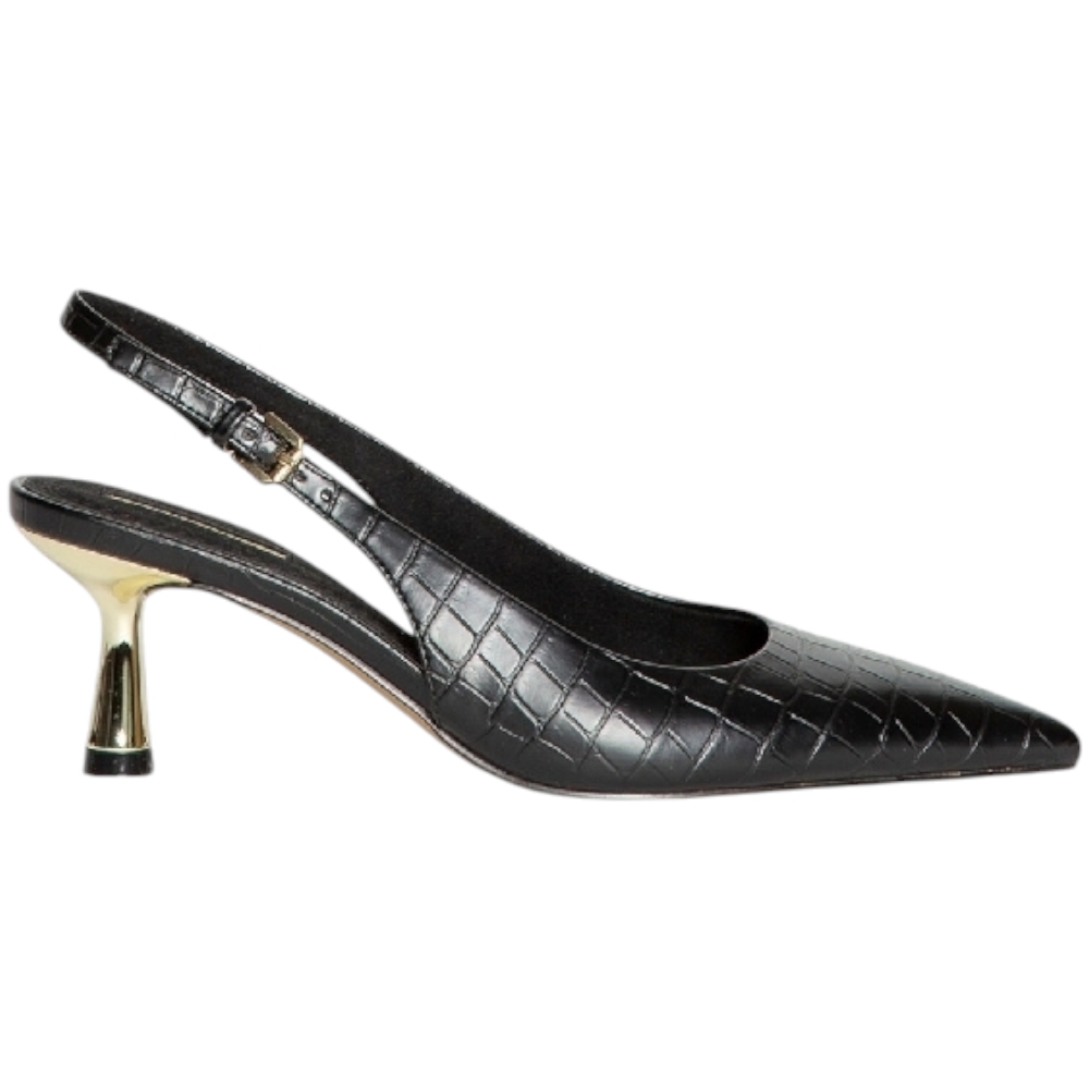 Decolette' donna Corina M4696 pelle effetto pitonato nero a punta tacco 7 cm cinturino regolabile tallone linea basi.