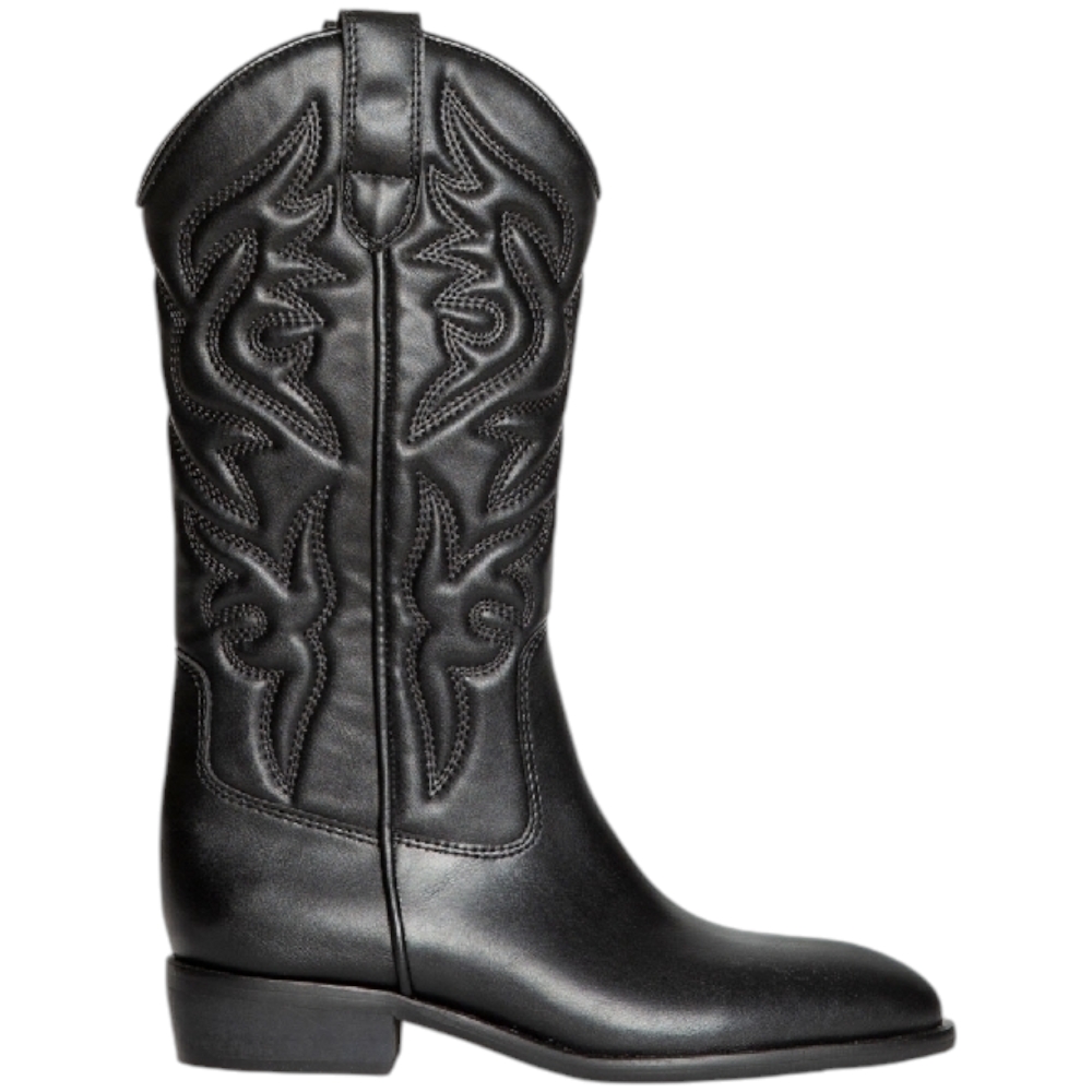 Stivali donna Western Corina M4760 in pelle nera dettagli fatti a mano con tacco 3,5 cm zip al ginocchio punta tonda 