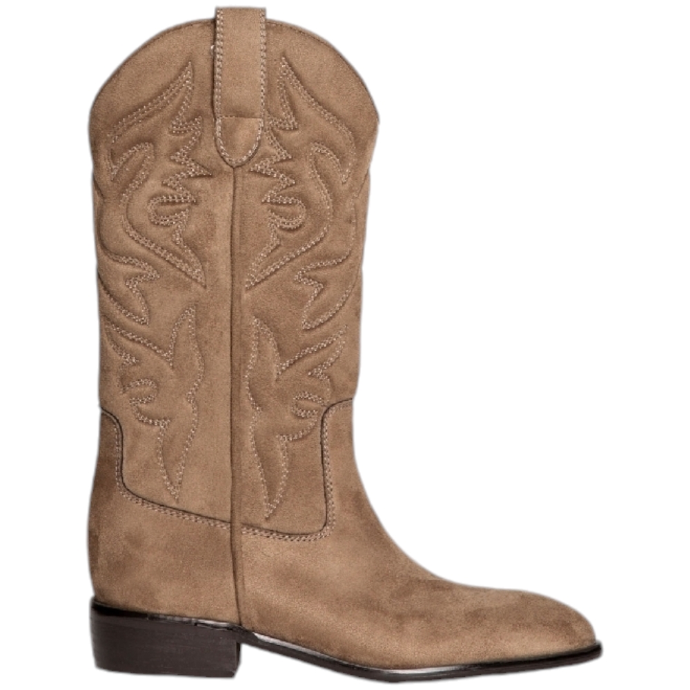 Stivali donna Western Corina M4760 in pelle scamosciato beige dettagli a mano tacco 3,5 cm al ginocchio punta tonda .