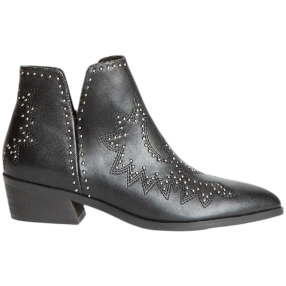 Stivaletto corina donna m4712 corto texano a punta in pelle nero borchie dorate cuciture.