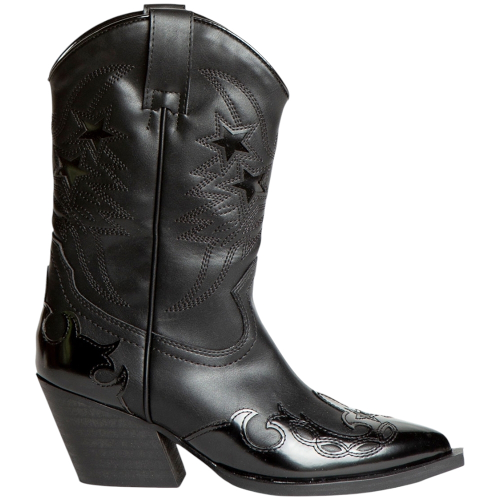 Stivali donna western Corina M4790 camperos nero inserti lucidi altezza meta' polpaccio tacco texano 6 cm con zip.