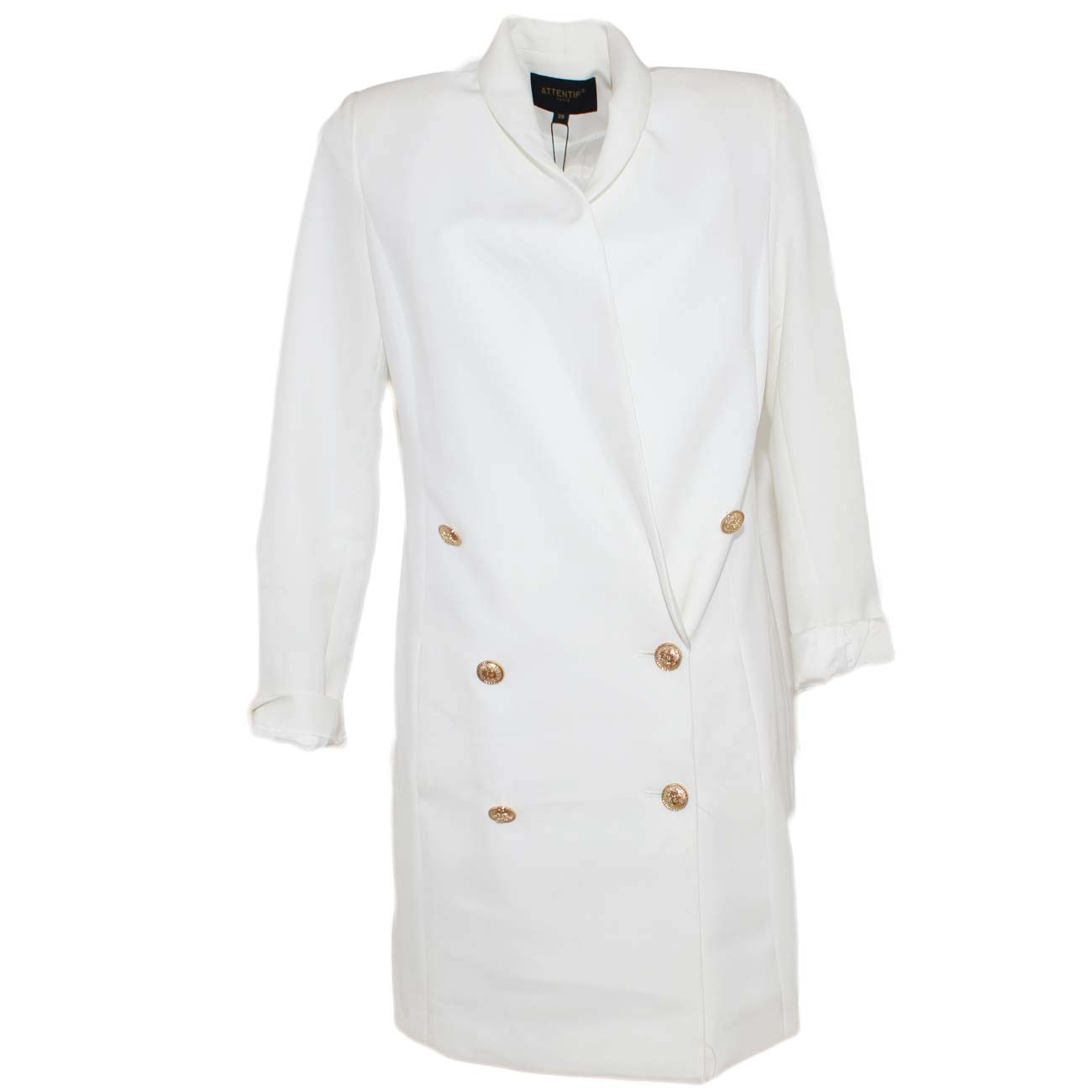 Vestito blazer giacca doppio petto bianca a manica lunga con bottone oro e  spacco senza tasche moda glamour donna abiti Malu Shoes | MaluShoes