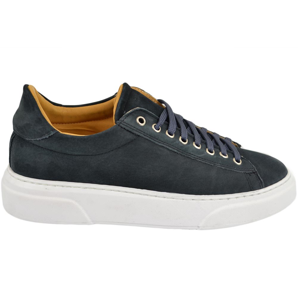 Scarpa paul 4190 uomo basic vera pelle blu nabuk lacci basic comodo fondo in gomma moda casual