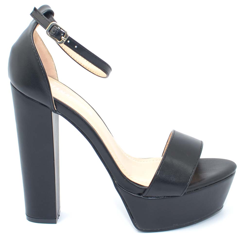 Sandalo donna nero in ecopelle tacco largo alto 15 cm plateau 4 cm  cinturino alla caviglia linea basic moda tendenza donna sandali tacco Malu  Shoes | MaluShoes