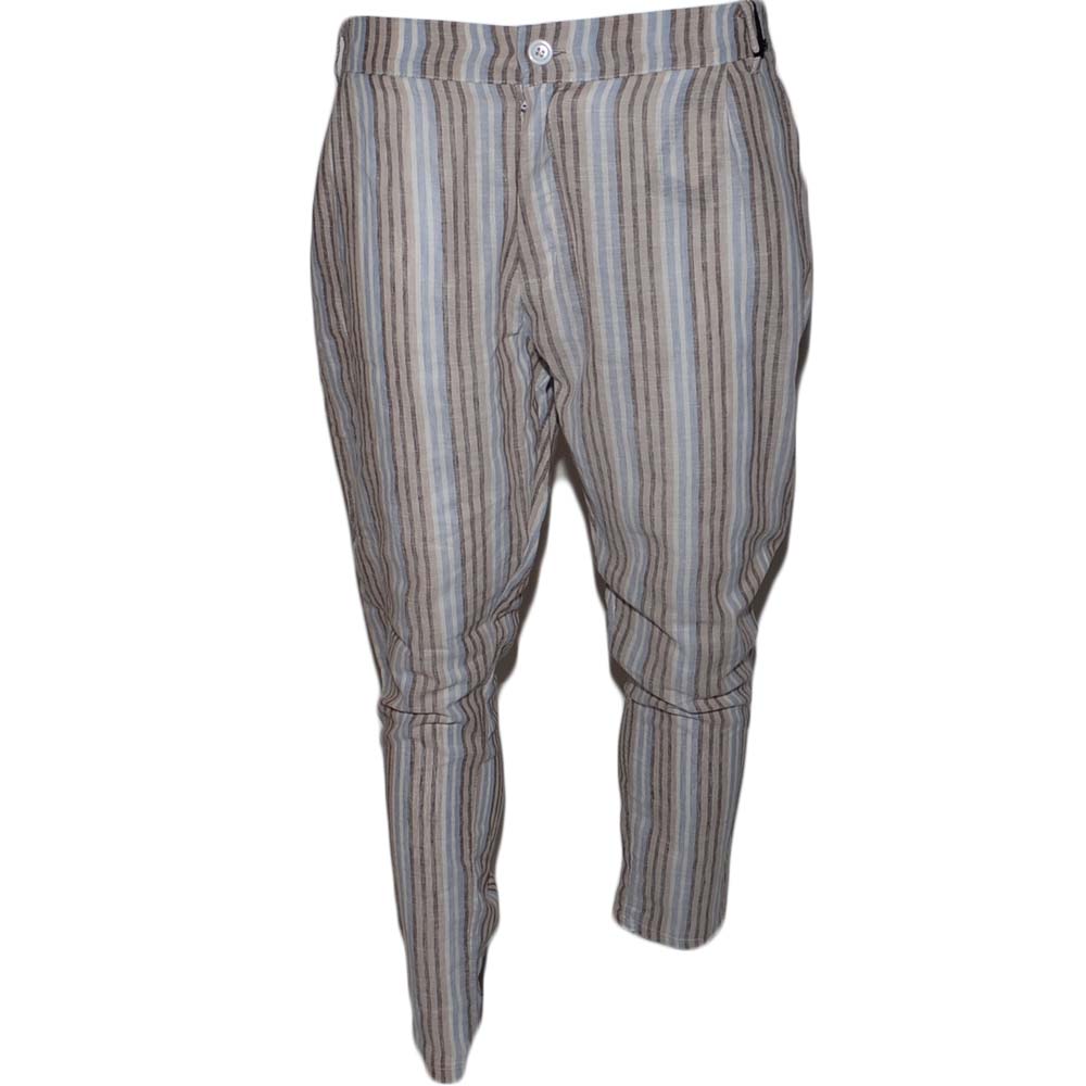 Pantaloni uomo in lino cavallo basso fantasie righe beige e bianco slim a righe da uomo coulisse moda giovanile