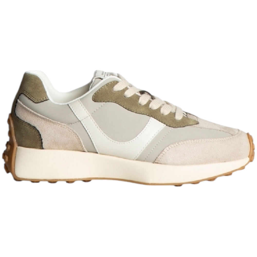 Sneakers bassa donna corina m4530 in pelle e nabuk verde beige fondo alto zigrinato comode moda made in spain.