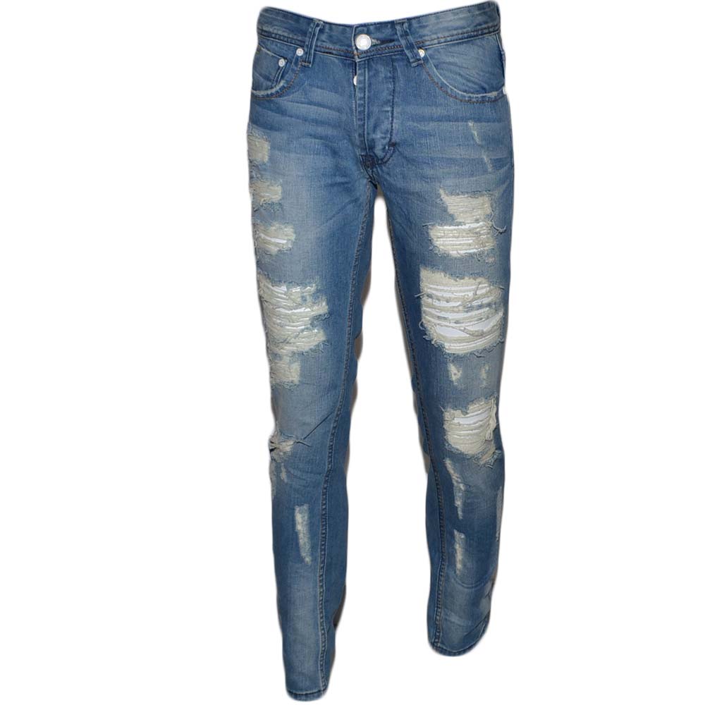 Pantalone Jeans Uomo Denim Rotture Mod Jeans Effetto Sfumato Cinque Tasche Con Rotture Moda Giovanile
