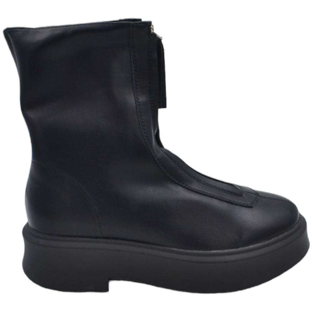 Stivaletto donna nero mezzo gambale Chelsea boots con zip frontale argento fondo gomma alta anatomico antiscivolo