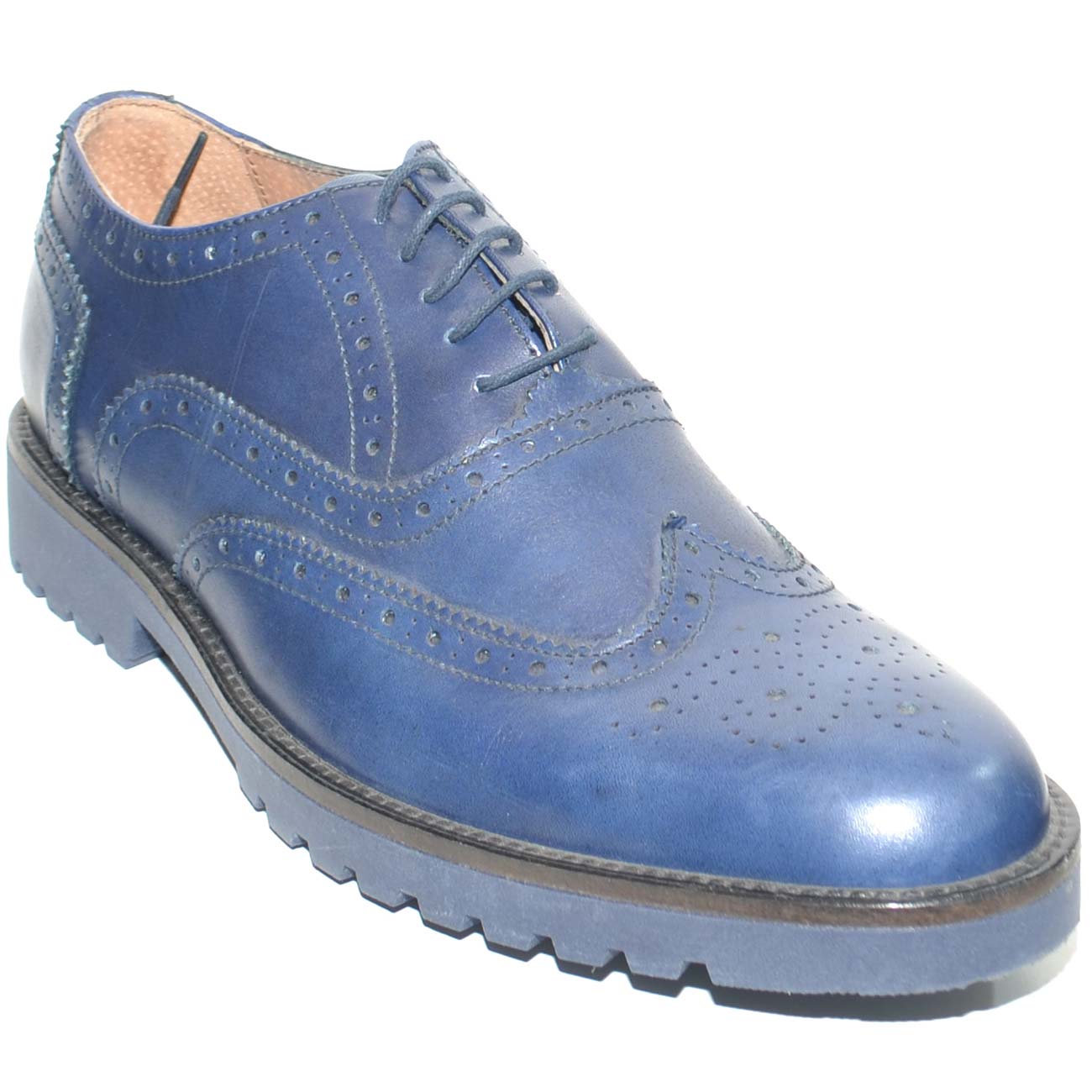 SCARPE UOMO STRINGATA VERA PELLE MORBIDA BLU NAVY MADE IN ITALY