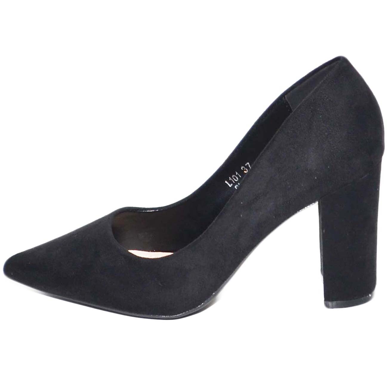 Decollete donna nero a punta in camoscio con tacco basso largo comodo 7 cm  moda anni 30 tendenza donna d�collet� Malu shoes | MaluShoes
