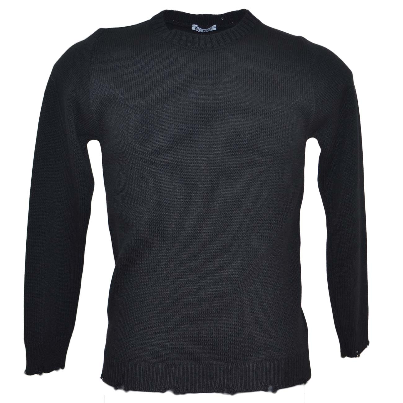 Maglione uomo a collo tondo nero slim fit  intessitura larga linea vintage con scuciture caldo e confortevole aderente