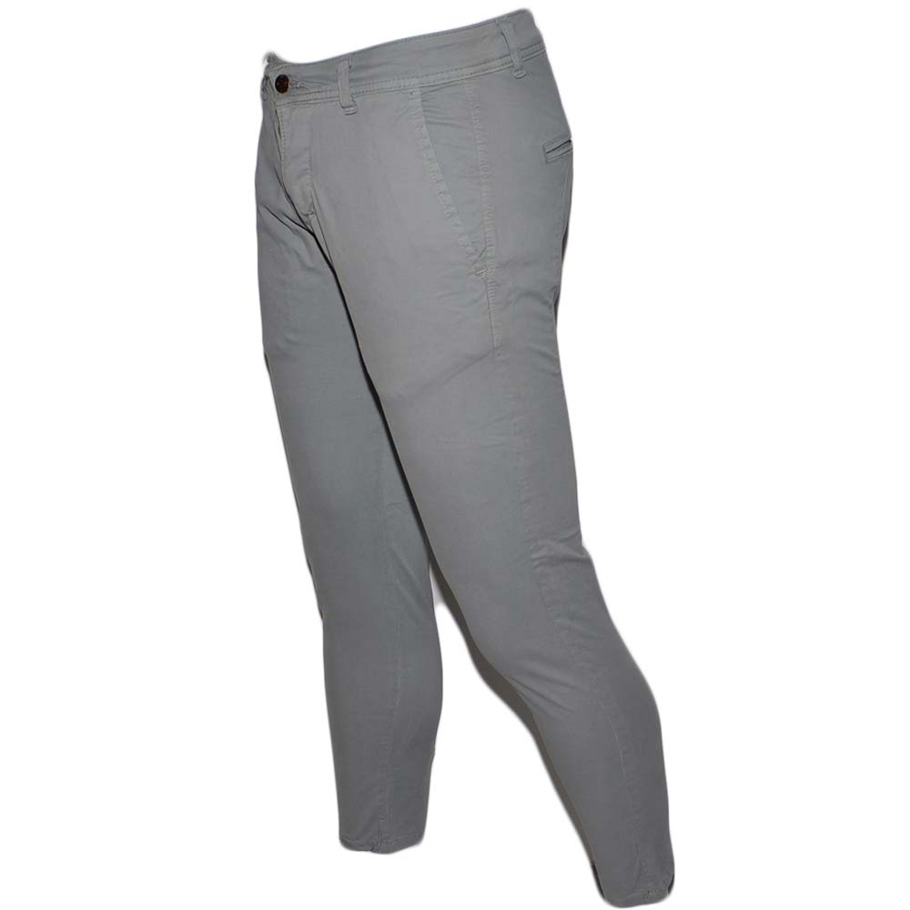 Pantalone Moda Uomo Grigio Tasca America Cotone Chino Elastico Colori Vari Slim Made In Italy