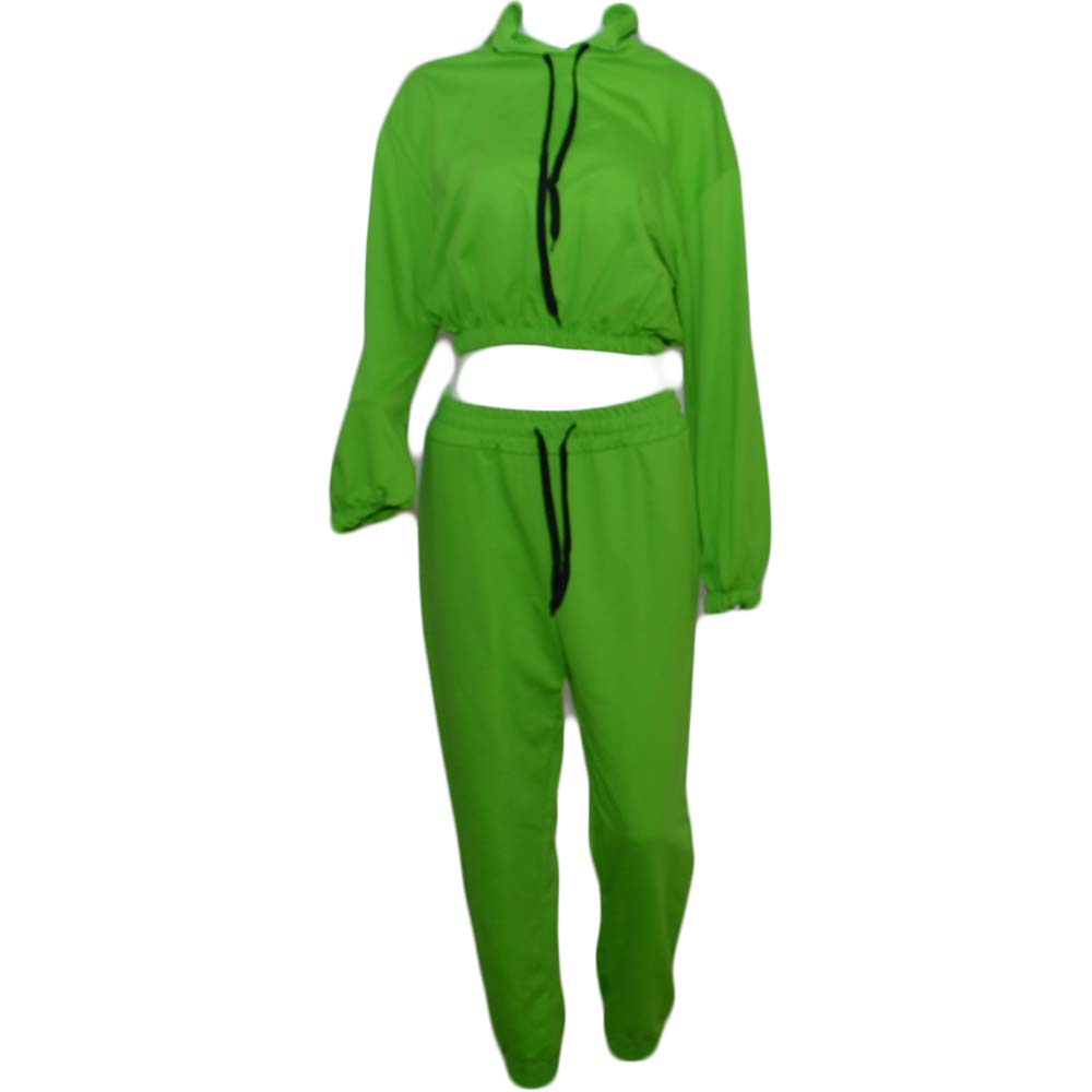 Tuta coordinato donna verde acido pantalone jogger elastico in vita e alla caviglia felpa drop con cappuccio moda trend