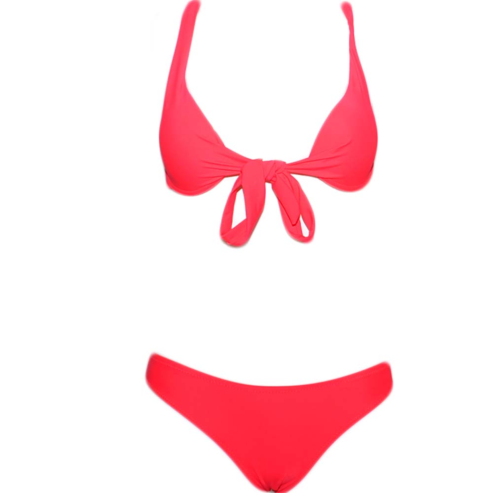 Costume da bagno corallo donna bikini swimwear con slip Basic e top bralette regolabile che si allaccia davanti moda 