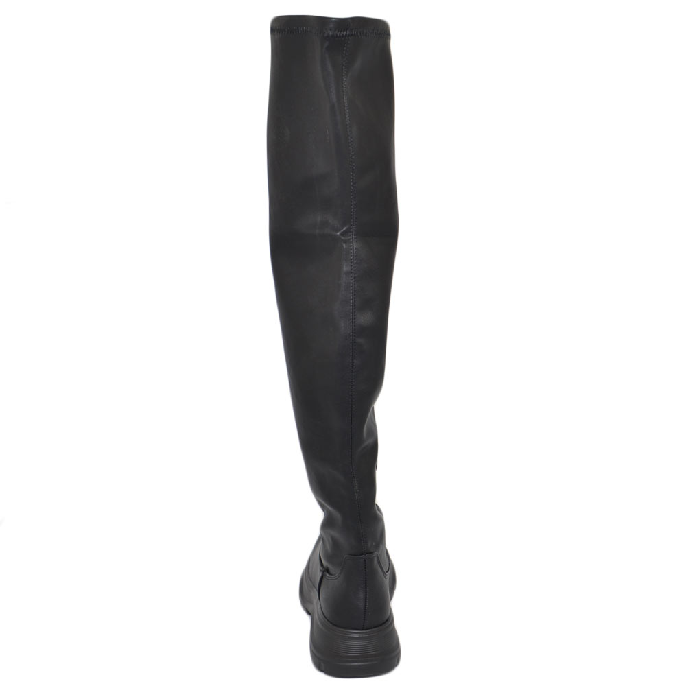 Stivali donna alto in pelle opaca nero zip tutt lunghezza gommato alta  suola combat antiscivolo moda al ginocchio comodo donna stivali Malu Shoes