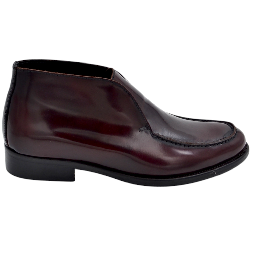 Scarpe polacchino uomo LS Luisantiago Vienna vera pelle abrasivato bordeaux liscio elastico fondo vero cuoio antiscivolo.