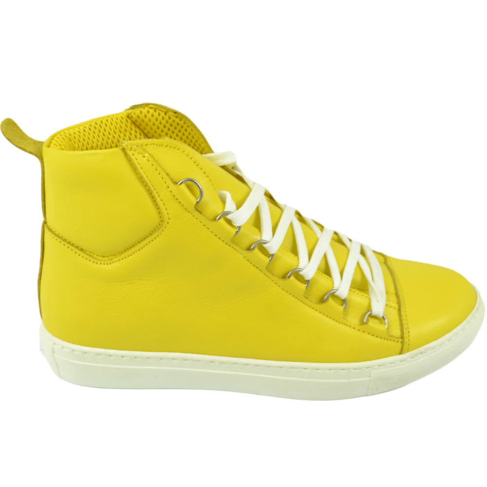 sneakers alta giallo gomma antiscivolo vera pelle made in italy