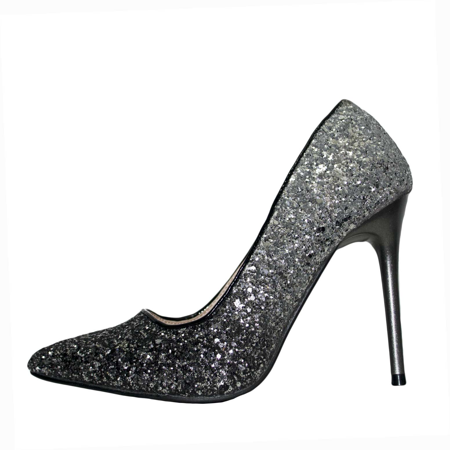 Scarpe donna decollete nero e argento glitter art 0024 tacco spillo moda