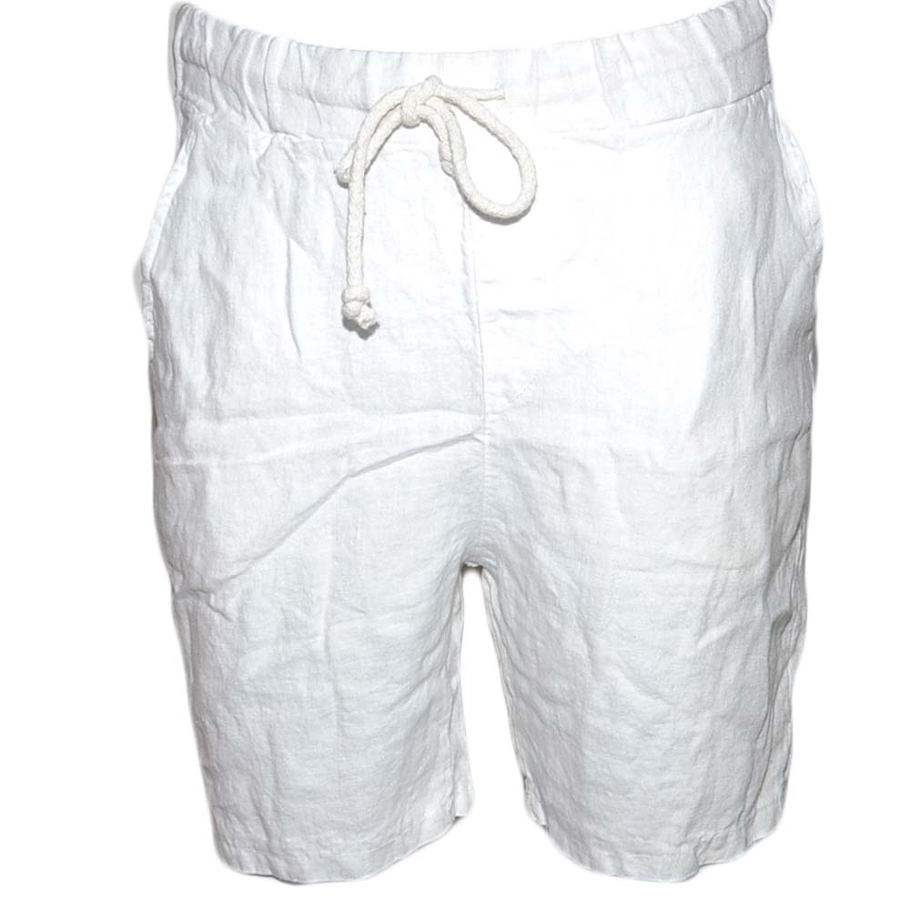 Pantaloncini Lino Uomo Casual Pantalone Corto Bermuda Bianco Tasca America Chiusura Laccetto Moda Giovanile