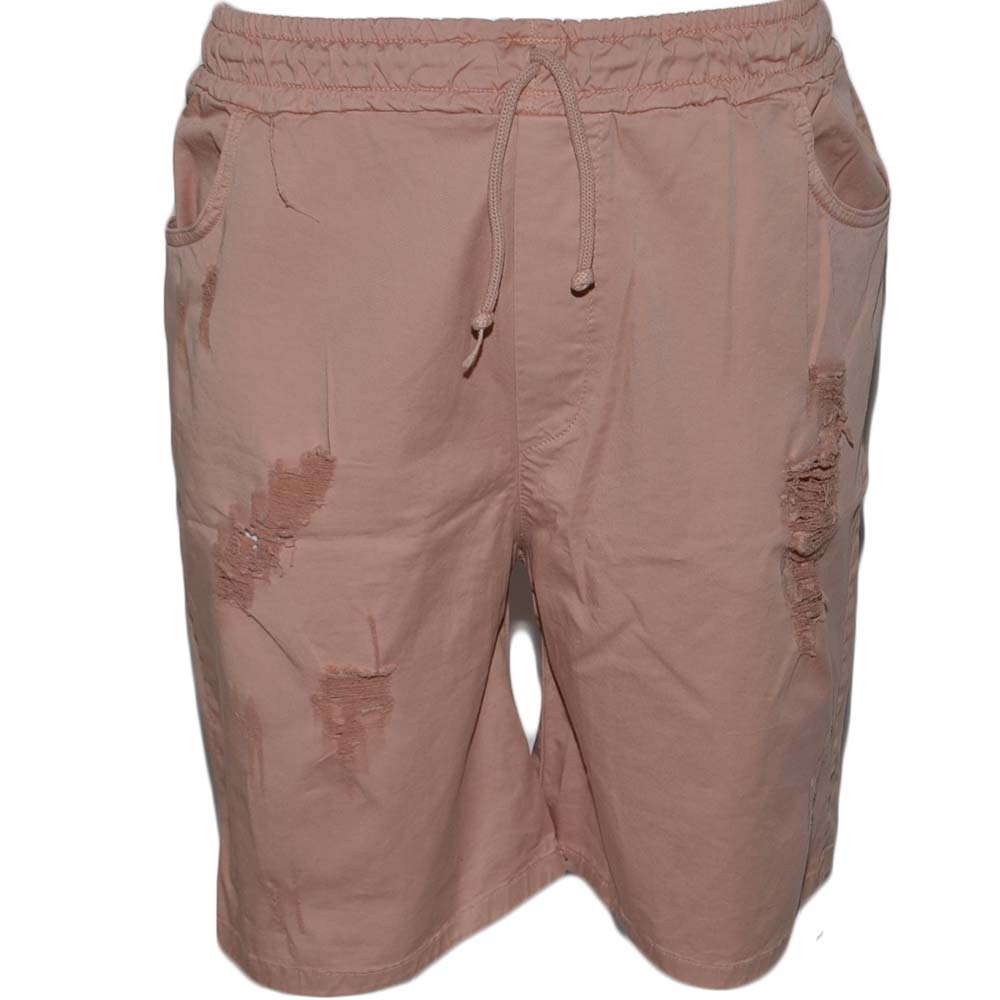 Pantaloncino uomo shorts man sportivo rosa tessuto leggero con riporto strappi moda giovane.