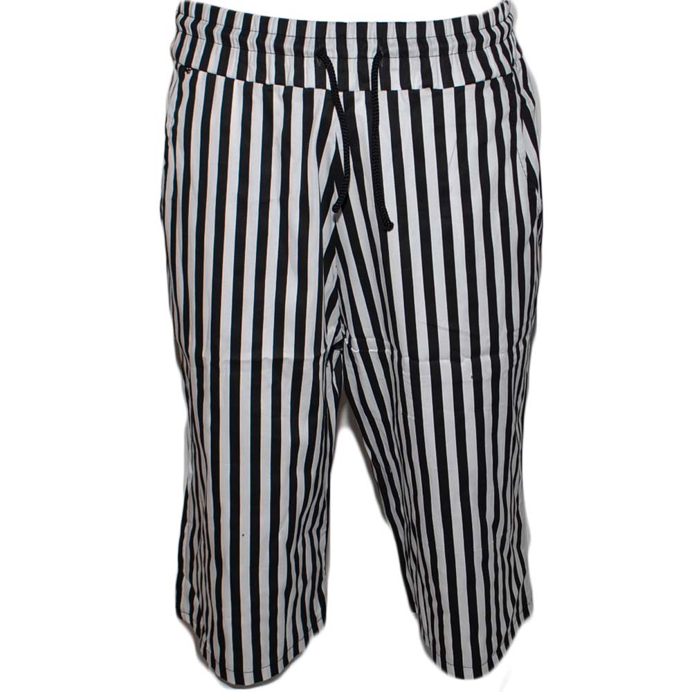 Bermuda Shorts Pantaloncini Corti Uomo Rigati Nero Righe Tasca America Casual Moda Giovanile Streetwear