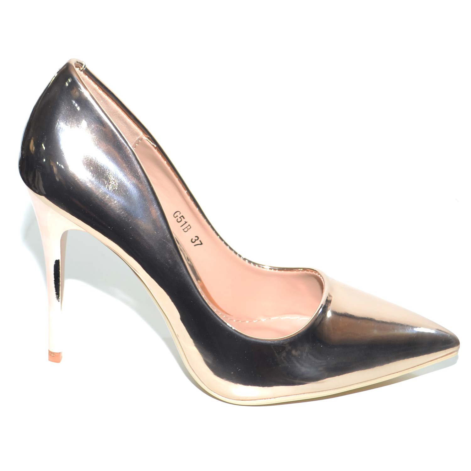 DECOLLETE DONNA CHAMPAGNE SPECCHIATO LUCIDO LINEA LUXURY VERNICE NERO TACCO A SPILLO 12 CM ELEGANTE