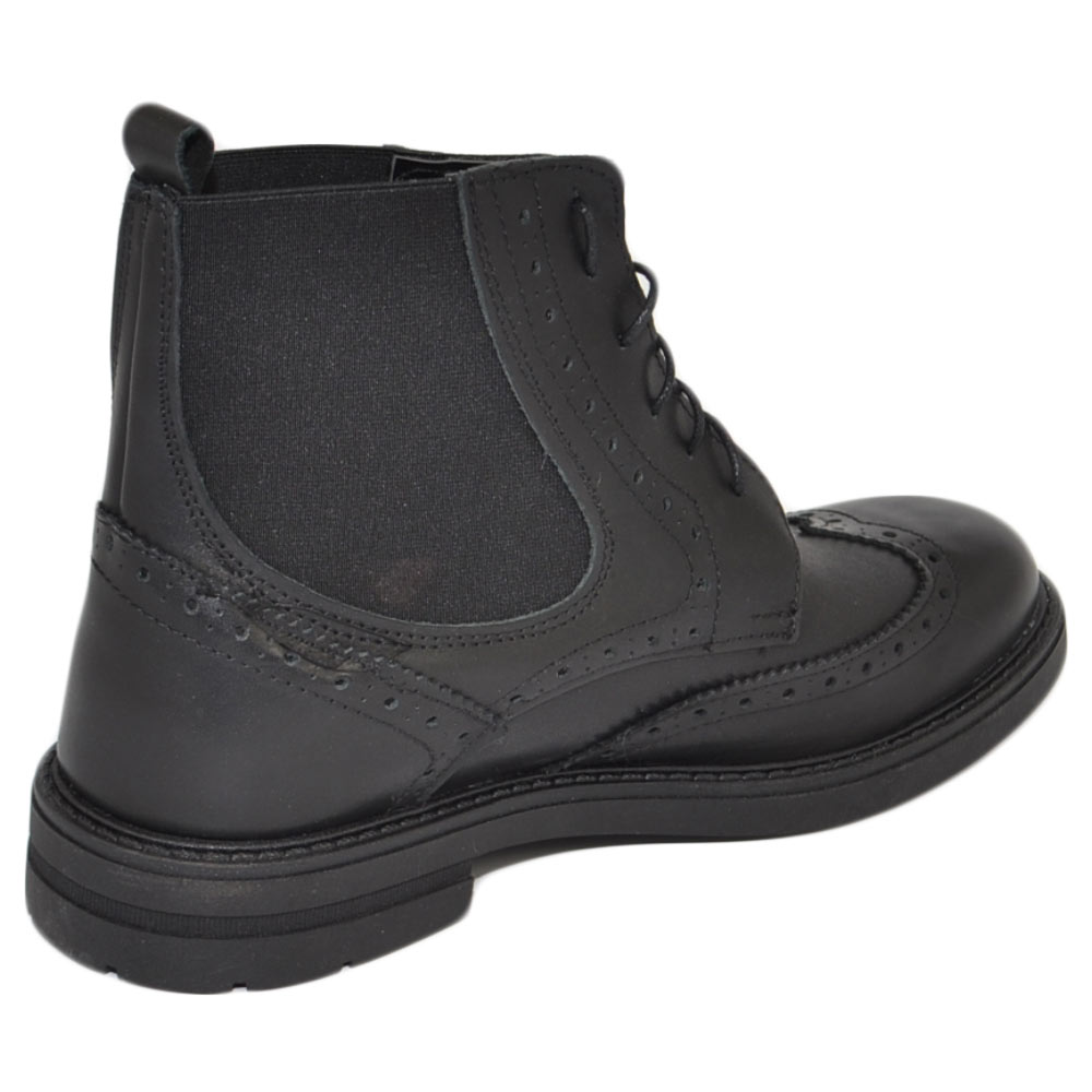 Anfibi uomo stivaletto nero in ver pelle con lacci e suola para in gomma  alta 3 cm zigrinata made in Italy uomo anfibi Malu Shoes