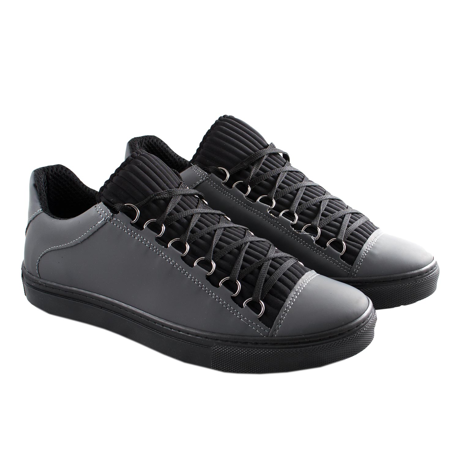 Sneakers scarpa uomo calzature man alta modello in vera pelle grigio impermeabile e tessuto