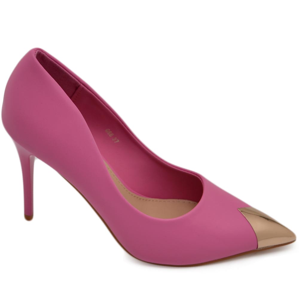 Decolette' donna pelle matte fucsia con punta oro tacco 12 cm spillo 