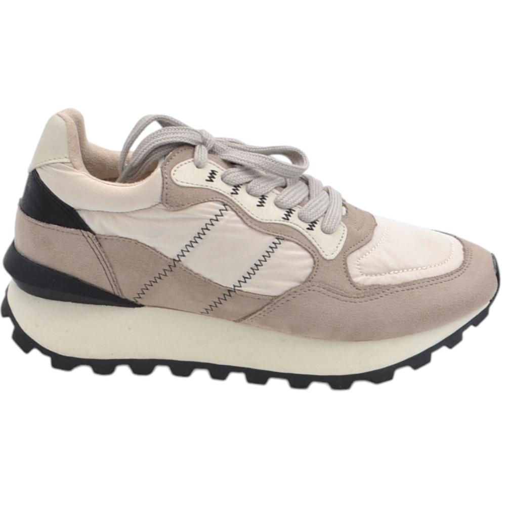 Sneakers bassa donna Corina M3550 in pelle taupe e beige fondo alto zigrinato comode moda made in Spain.