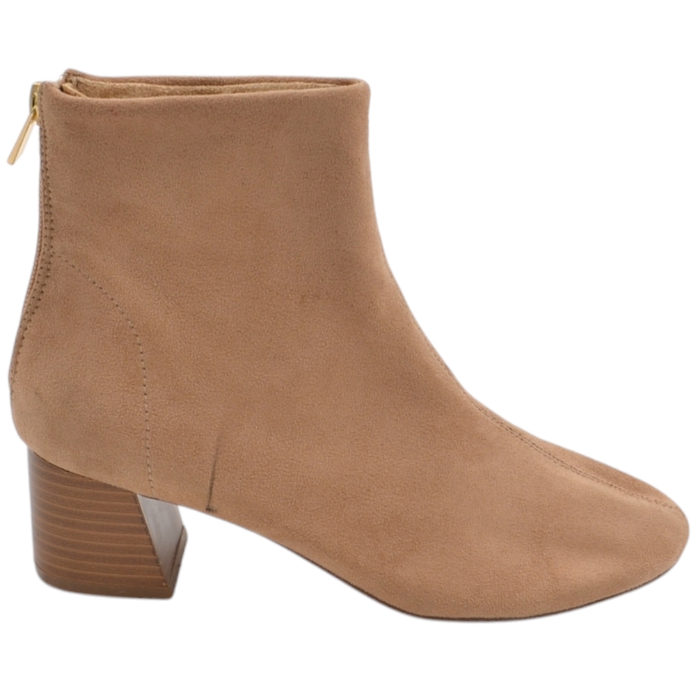 Stivaletto donna Corina M3850 in pelle scamosciata morbida beige con tacco in legno 5 cm zip laterale alla caviglia.