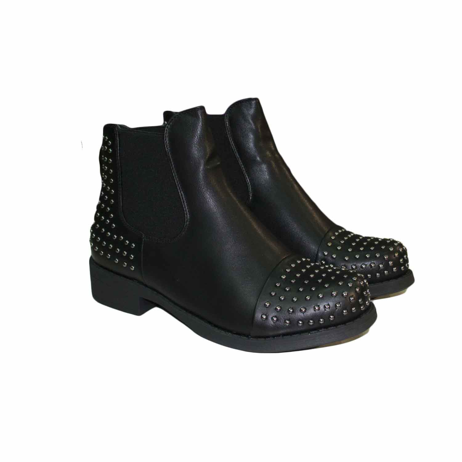 Scarpe donna stivaletti nero con elastico bassi con borchie dorate avanti e  sul retro donna stivaletti Malu Shoes | MaluShoes
