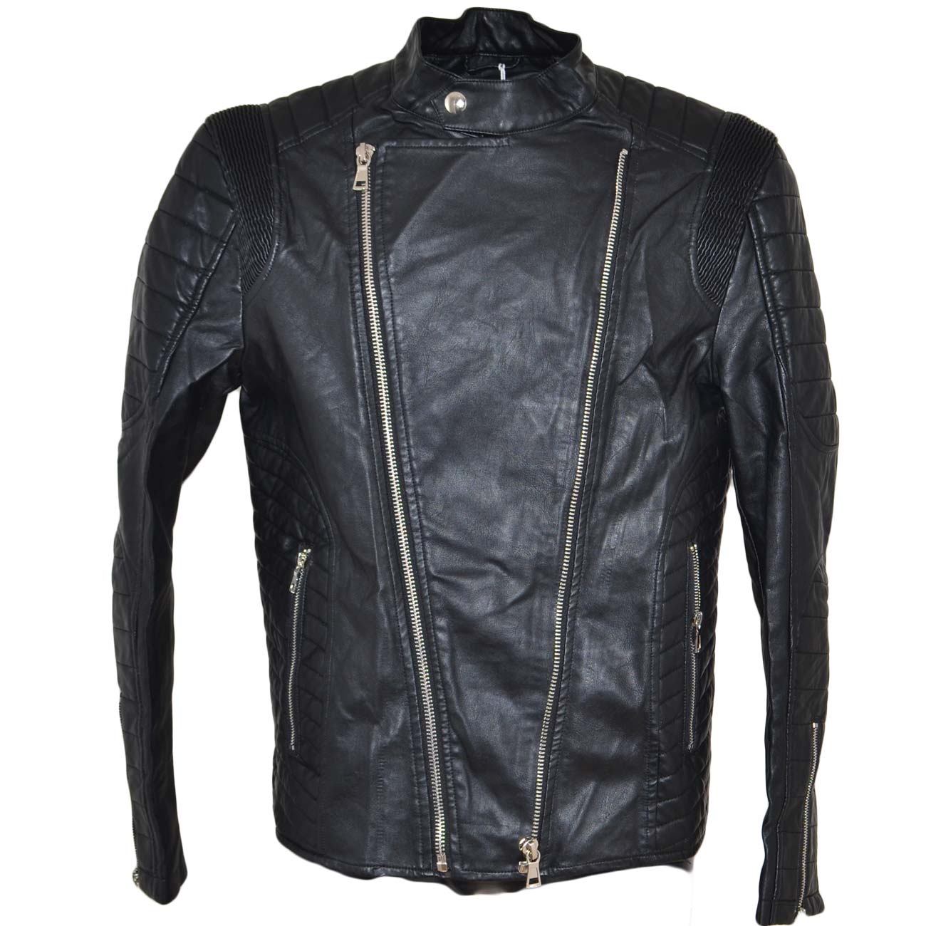 Giubbotto giacca uomo in eco pelle nero linea slim fit moda uomo con taschini e foderato modello motociclista