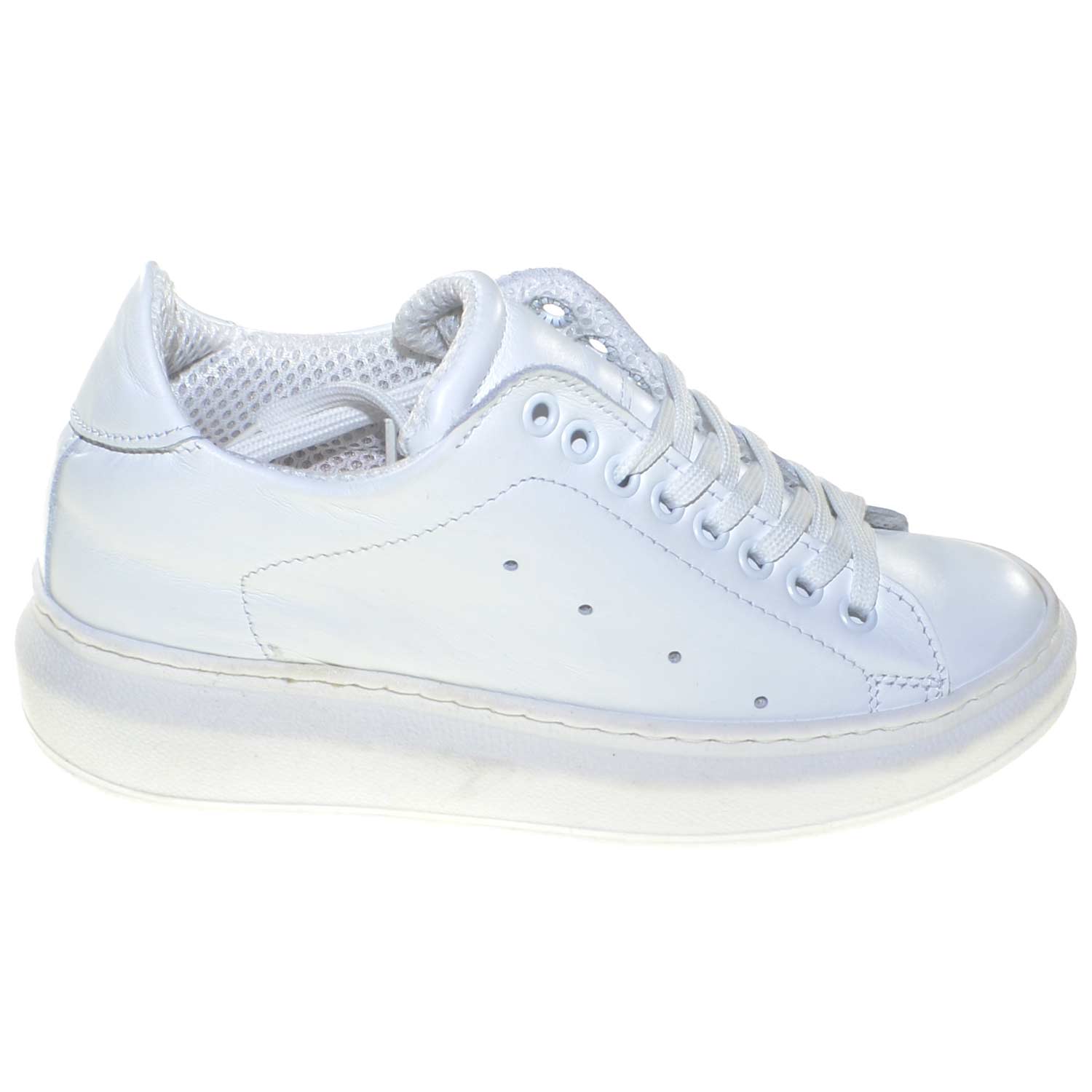 Sneakers bassa bianca donna in vera pelle fondo alto bianco queen comfort  linea basic trendy donna sneakers bassa Made in Italy | MaluShoes