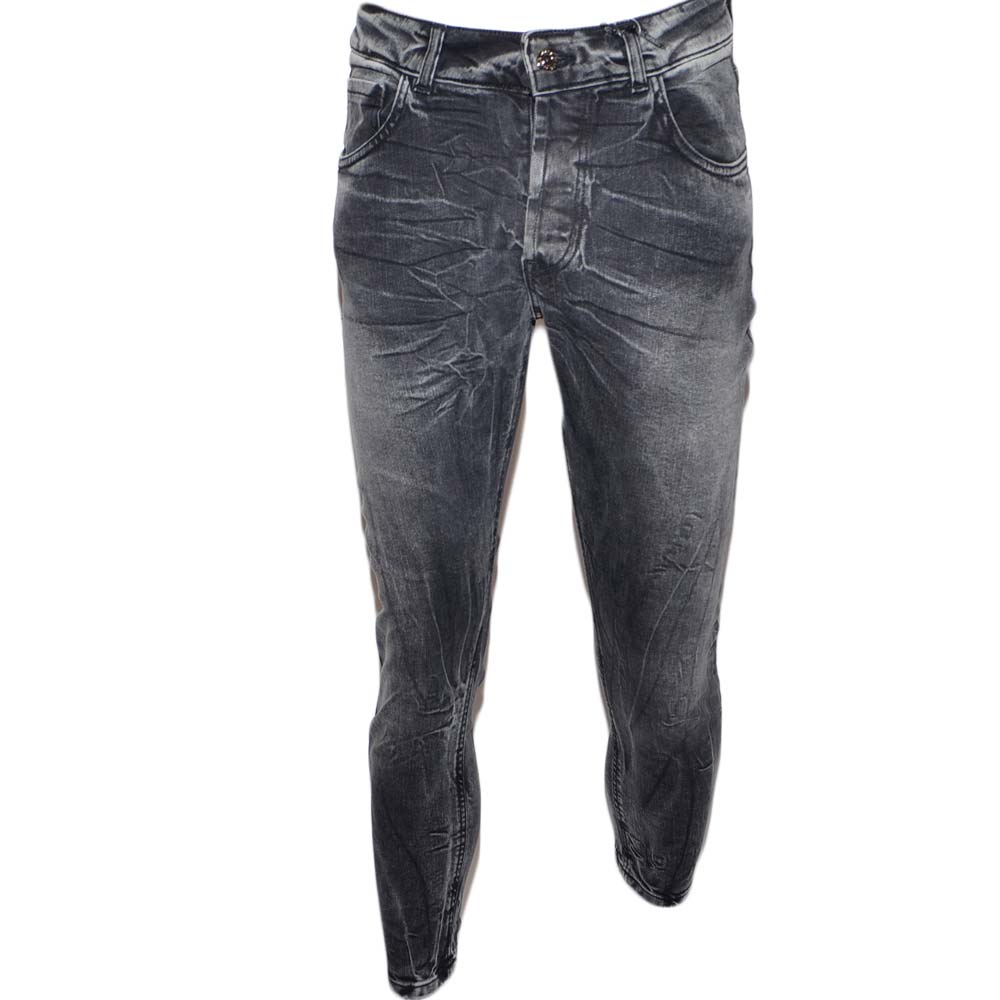 Jeans uomo nero denim lavaggio graduale slim fit a cavallo basso 4 tasche moda cross elasticizzato tendenza.