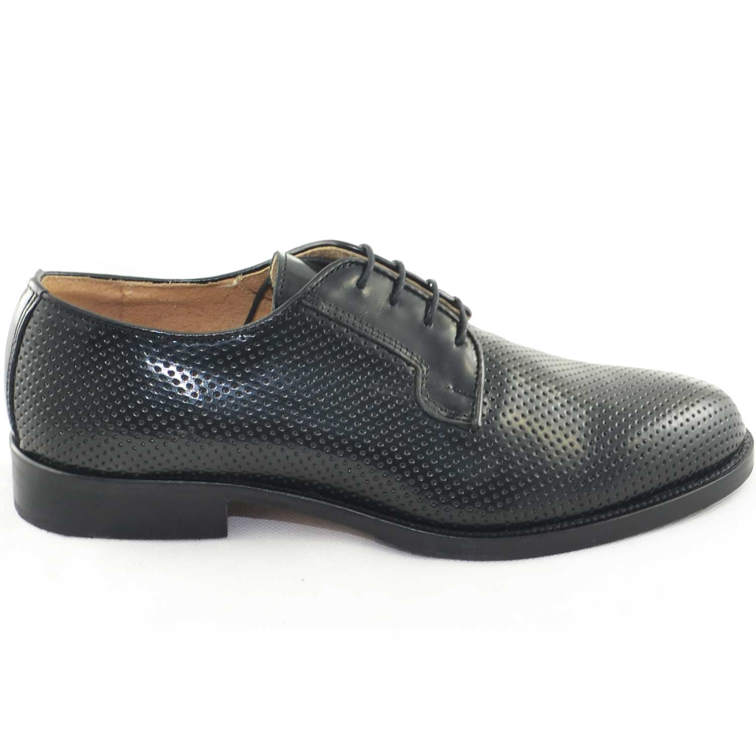 Scarpe uomo fondo gomma antiscivolo vera pelle abrasivato nero traforato classica cerimonia fondo gomma antiscivolo