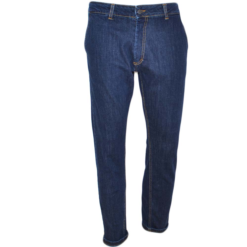 Jeans uomo denim lavaggio scuro slim tapered a cavallo regolare 4 tasche chiusura zip moda tendenza