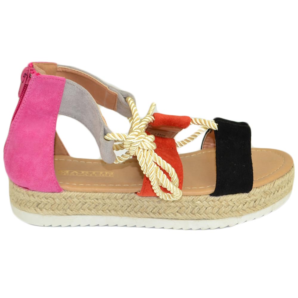 Sandalo basso donna espadrillas comode con para alta e fasce colorate multicolor cordino incrociato alla schiava estate