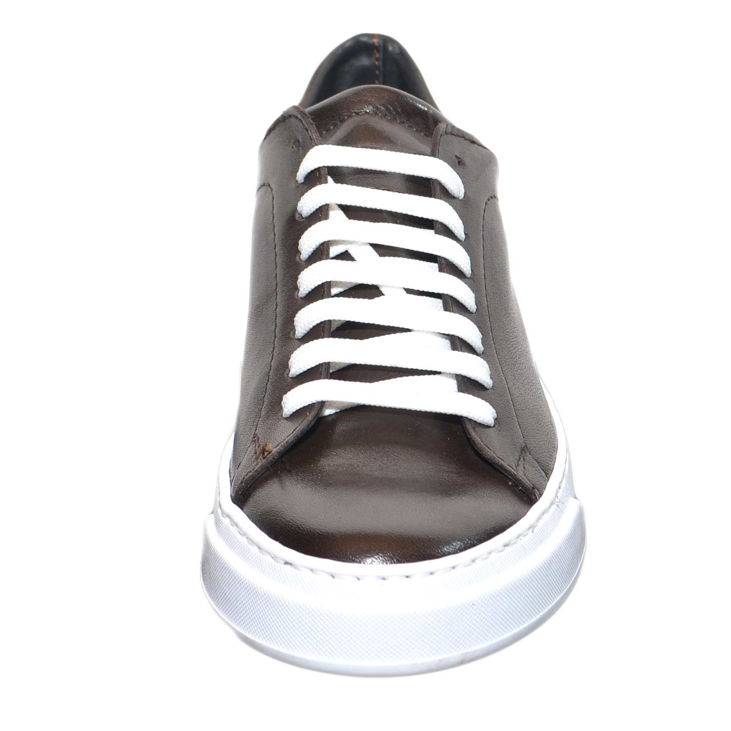 SNEAKERS BASSA UOMO INVERNALE IN VERA PELLE TESTA DI MORO FONDO CRUELTY  BIANCO LINEA BASIC MADE IN ITALY HANDMADE MODA uomo sneakers bassa MALU  SHOES