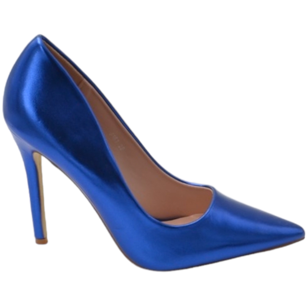Decollete' donna a punta satinato blu royal tacco a spillo 12 cm linea basic elegante scarpe per cerimonie eventi.