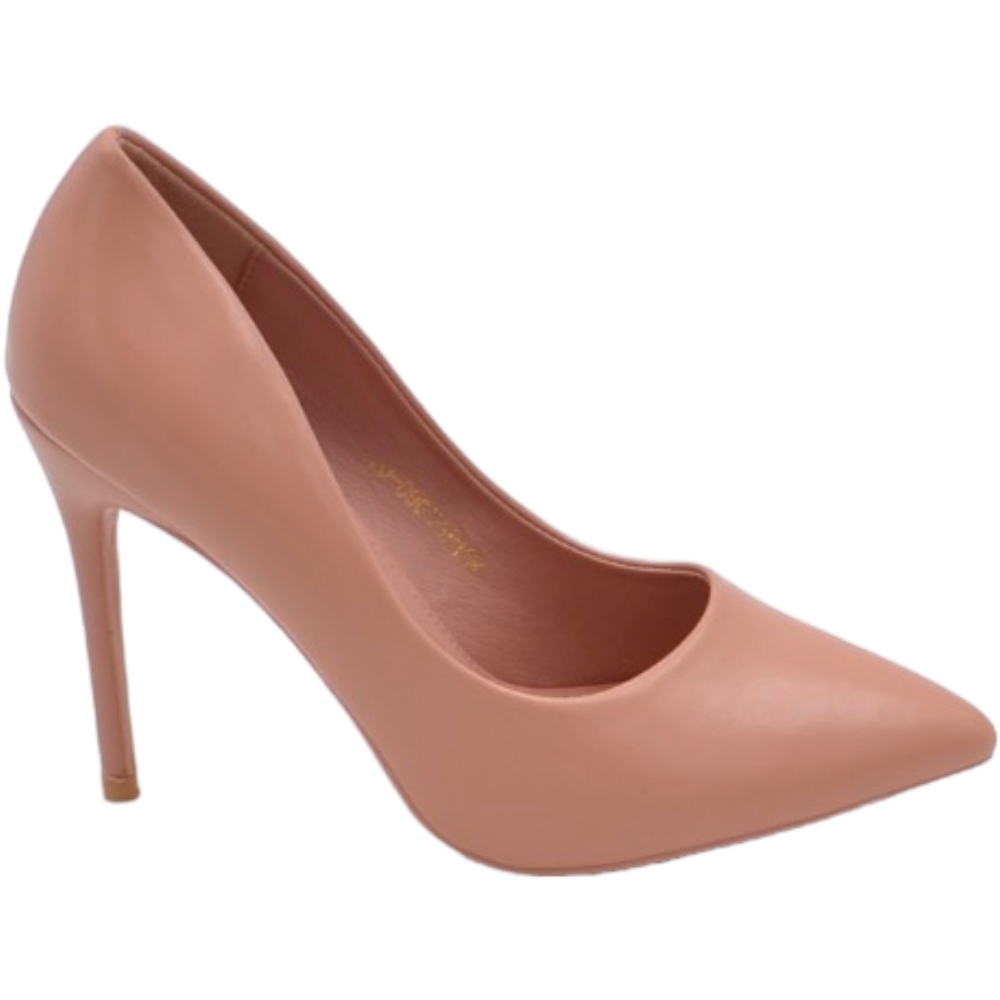 Decollete' scarpa donna a punta pelle rosa cipria opaca con tacco spillo 12 cm Basic .