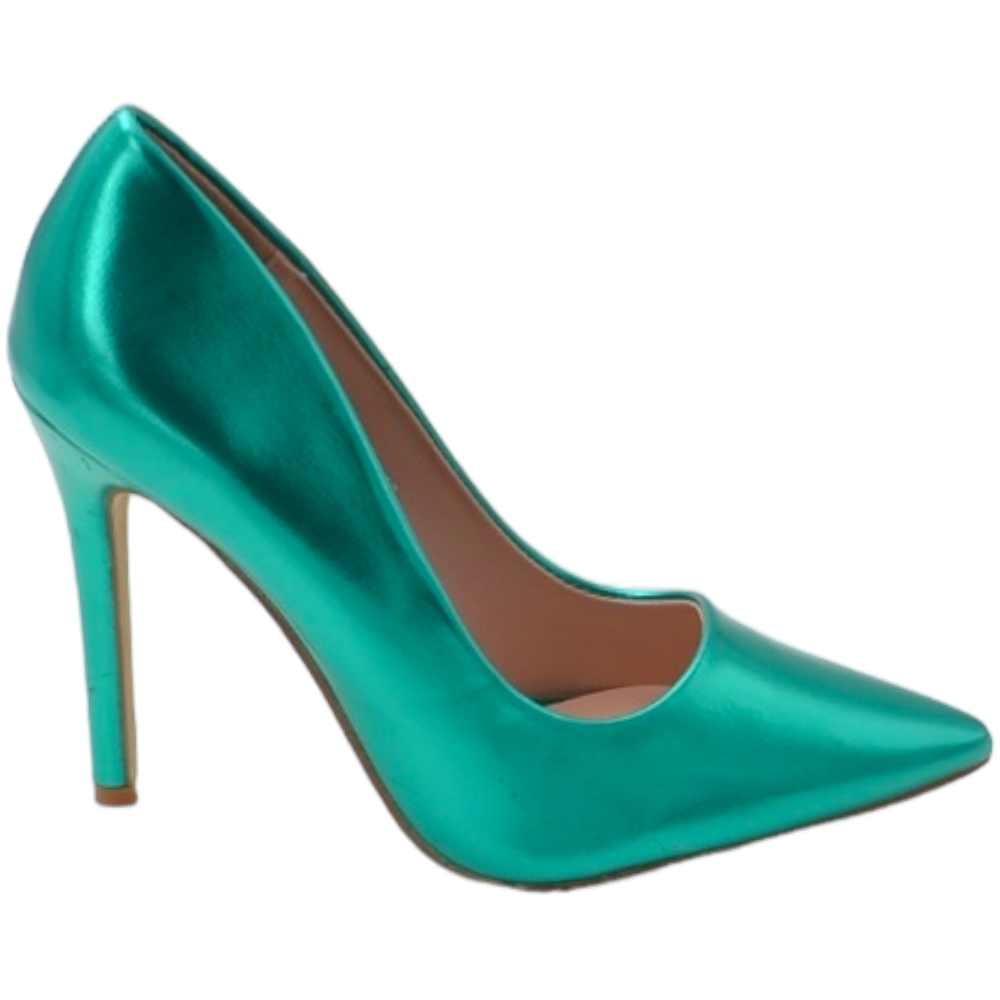 Decollete' donna a punta satinato verde smeraldo tacco a spillo 12 cm linea basic elegante  scarpe per cerimonie eventi