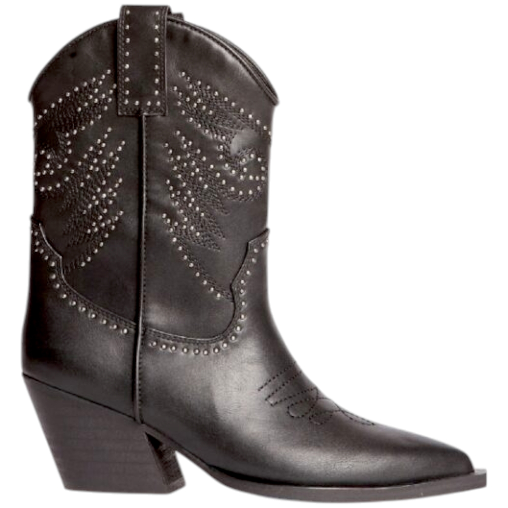 Stivali donna western Corina M4631 camperos nero con microborchie altezza meta' polpaccio tacco texano 6 cm con zip.