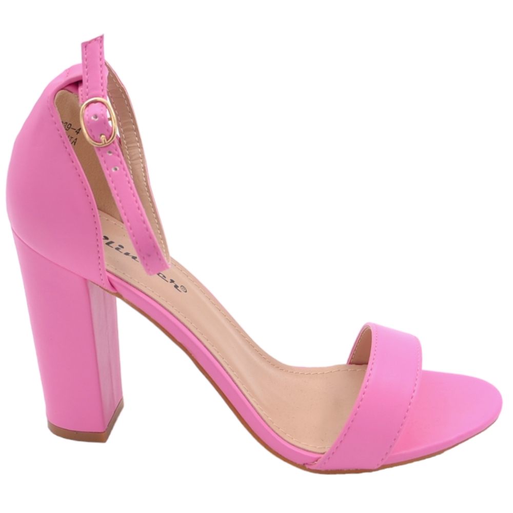 Sandalo alto donna in pelle fucsia tacco doppio 10 cm cinturino regolabile alla caviglia linea basic cerimonia elegante.