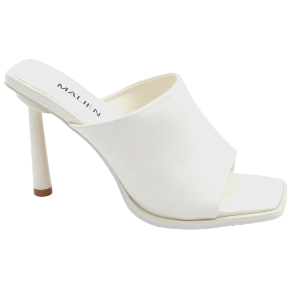 Sandalo sabot bianco donna con tacco spillo martini 10 mule unica fascia pelle comodo estivo comodo