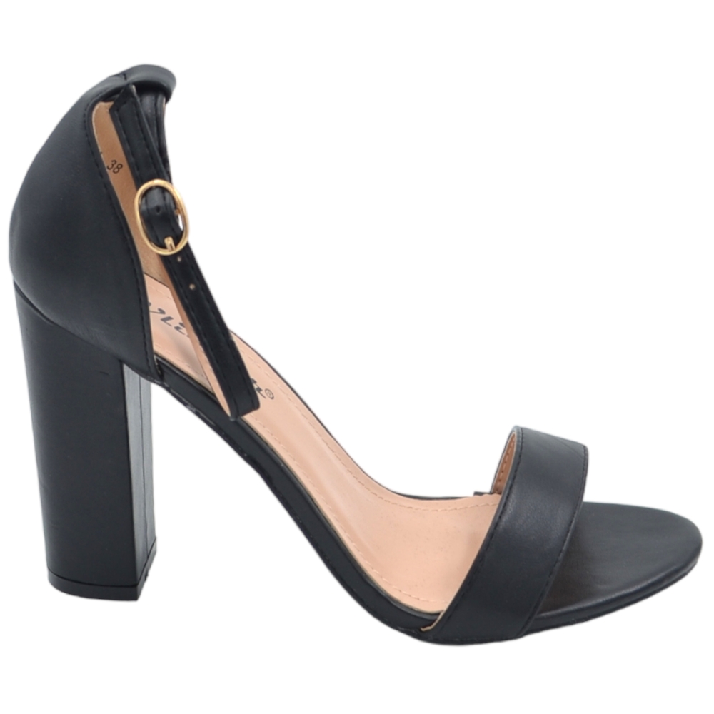 Sandalo alto donna in pelle nero tacco doppio 10 cm cinturino regolabile alla caviglia linea basic cerimonia elegante.