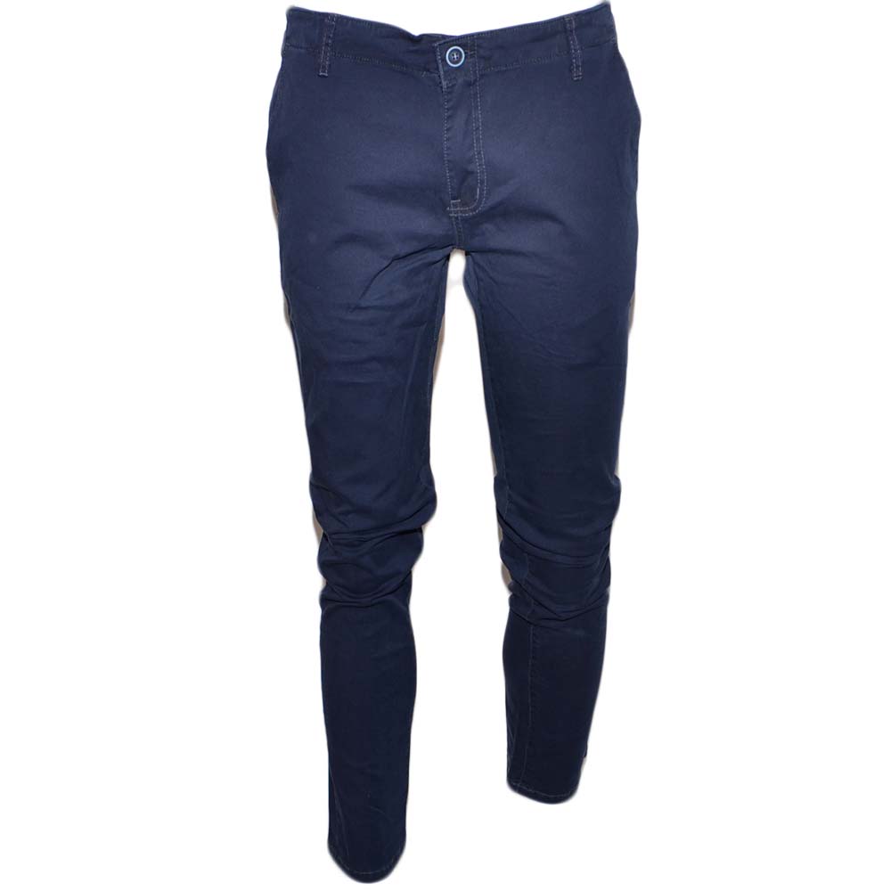 Pantalone moda uomo blu cobalto cotone chino elastico colori vari slim tasca america made in italy.
