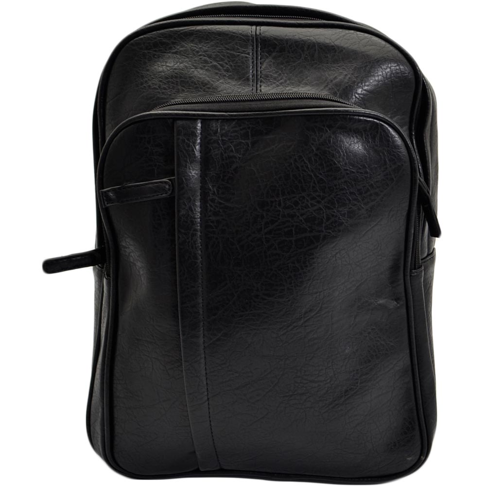 Zaino nero casual con zip trasversale uomo borsa medio grande 15 pollici laptop portatile pu pelle zip capiente comodo